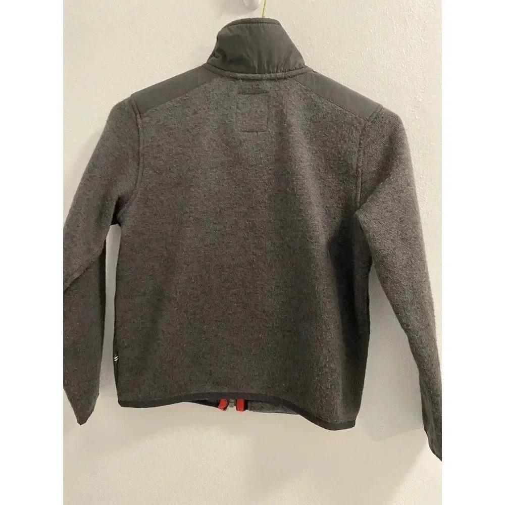 Nautica Boy's Size Small Gray Fleece Zip Front Jacket Black Vinyl Shoulder